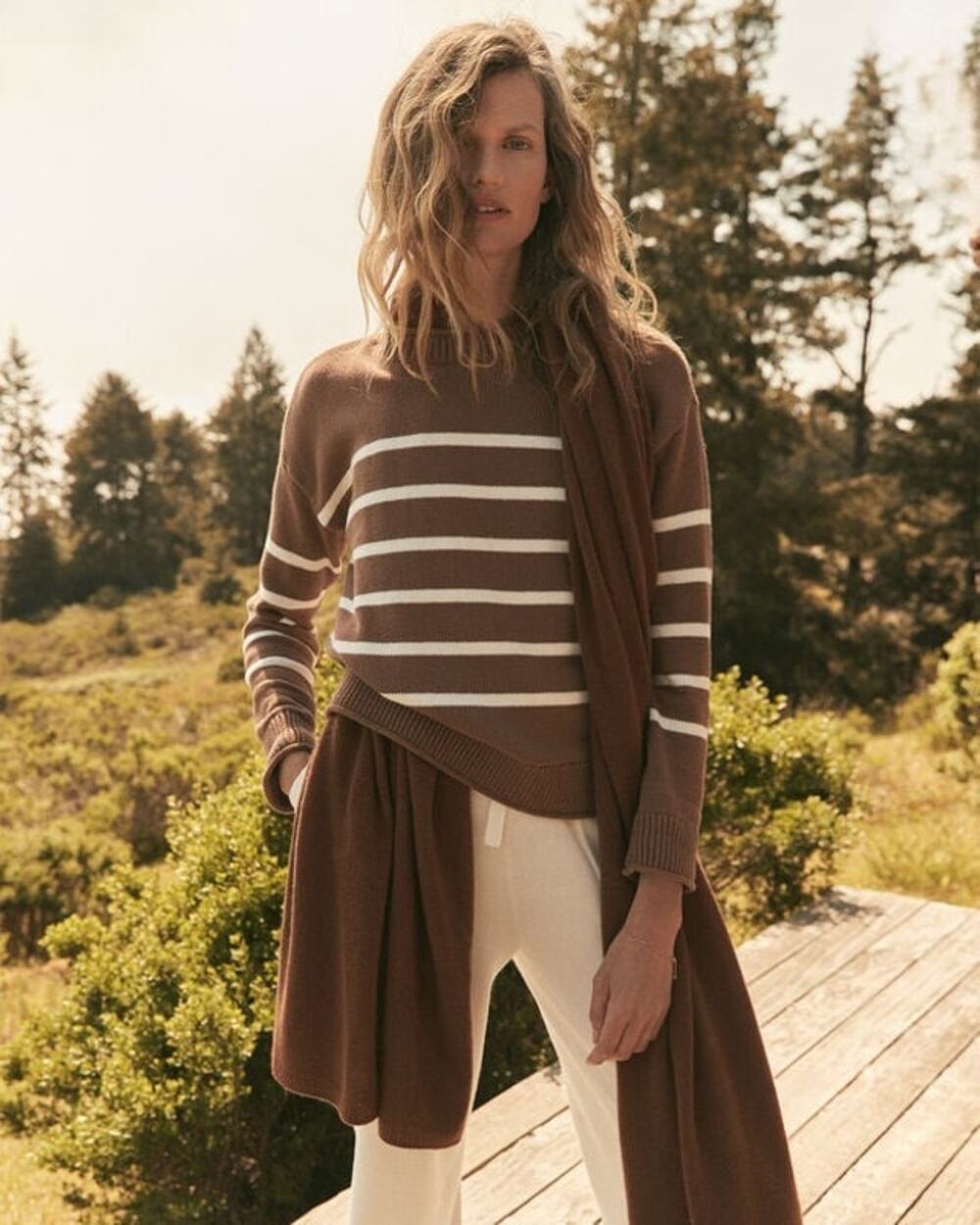 Preppy Chic Chocolate Brown/White Stripe Organic Cotton Roll Neck Haven Sweater